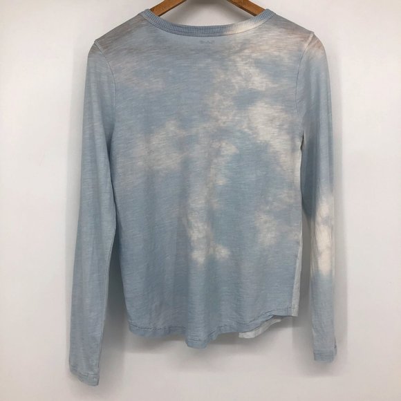 Madewell Blue White Cloudy Tie Dye Ribbed crewneck cotton whisper long sleeve SP - Picture 2 of 16